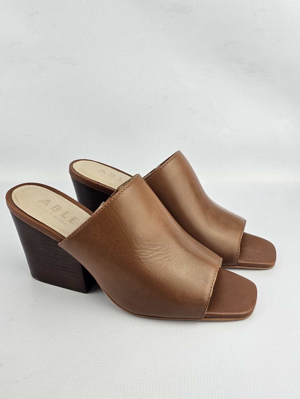 ABLE Rojas Leather Open-toe Slide Heel Sandal Brown Women's Size 7.5